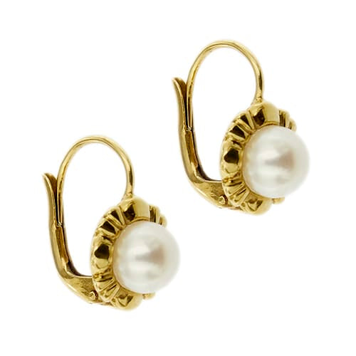Boucles d'oreilles Boucles d’oreilles fleur à dormeuses en or jaune 18 ct avec perles 58 Facettes 38383