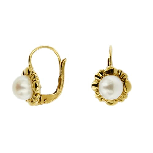 Boucles d'oreilles Boucles d’oreilles fleur à dormeuses en or jaune 18 ct avec perles 58 Facettes 38383