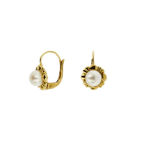Boucles d'oreilles Boucles d’oreilles fleur à dormeuses en or jaune 18 ct avec perles 58 Facettes 38383