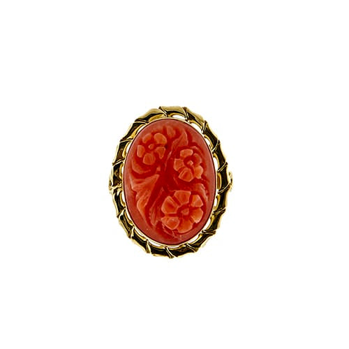 Bague Bague camée ovale floral en or jaune 18 ct avec corail 58 Facettes 39794