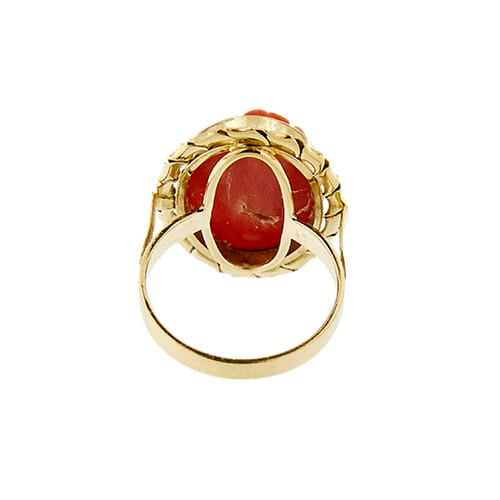 Bague Bague camée ovale floral en or jaune 18 ct avec corail 58 Facettes 39794