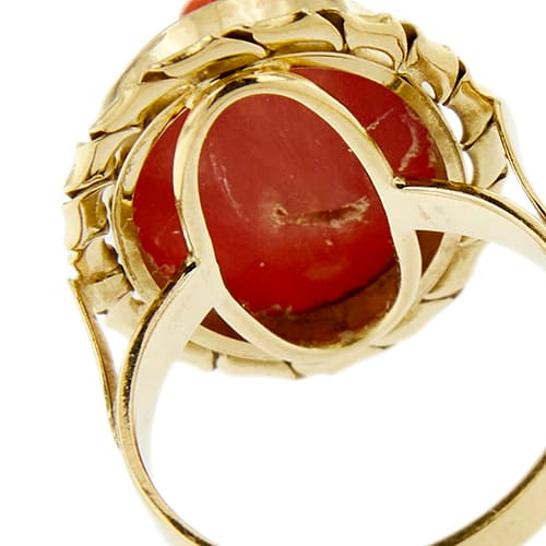 Bague Bague camée ovale floral en or jaune 18 ct avec corail 58 Facettes 39794