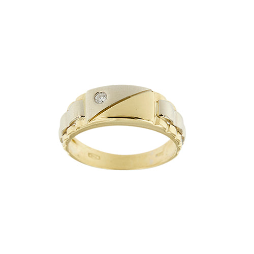 Bague Bague homme bandeau en or jaune et blanc 18 ct avec diamant 58 Facettes 37690
