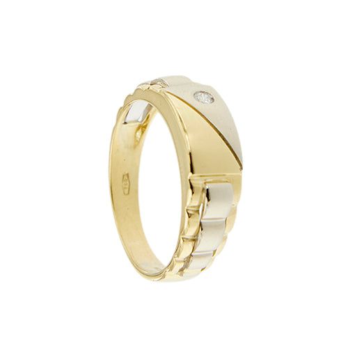 Bague Bague homme bandeau en or jaune et blanc 18 ct avec diamant 58 Facettes 37690