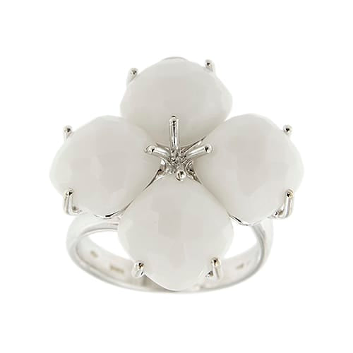 Bague Bague fleur en or blanc 18 ct avec onyx blanc 58 Facettes 37093