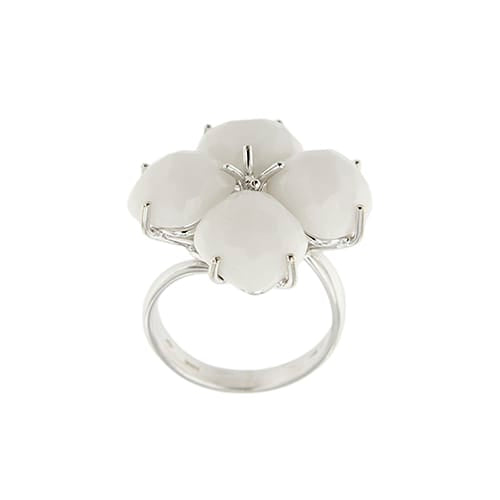 Bague Bague fleur en or blanc 18 ct avec onyx blanc 58 Facettes 37093