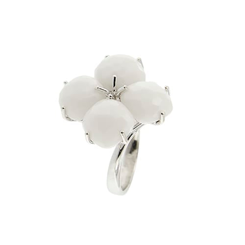 Bague Bague fleur en or blanc 18 ct avec onyx blanc 58 Facettes 37093