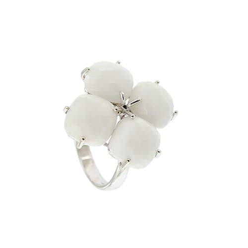 Bague Bague fleur en or blanc 18 ct avec onyx blanc 58 Facettes 37093