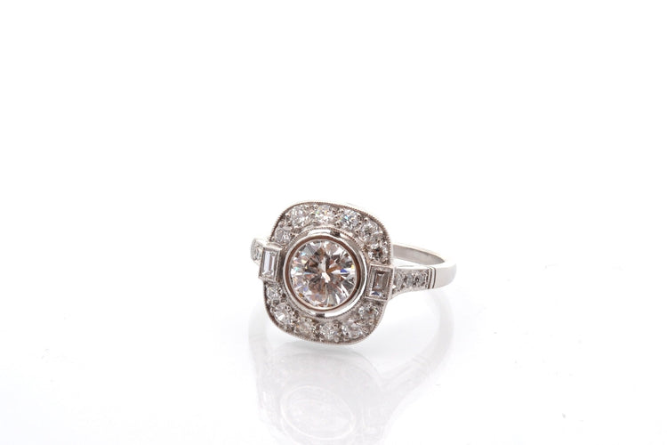 Bague 54 Bague en platine avec diamant 0,90 ct F/VS1 et diamants 58 Facettes 27843-27364A