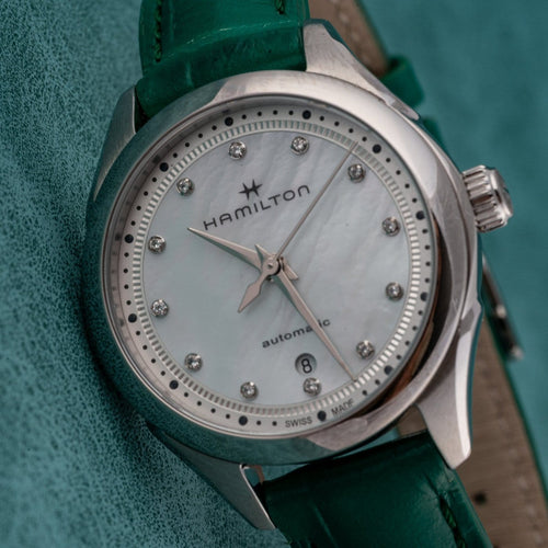 Montre Hamilton Jazzmaster Mother of Pearls - Montre acier, nacre et diamants 58 Facettes TOT-10221