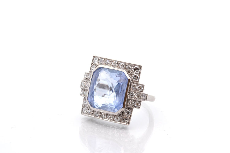 Bague 54 Bague Art déco en platine, saphir de Ceylan 13,91 ct et diamants 58 Facettes 27854-27749
