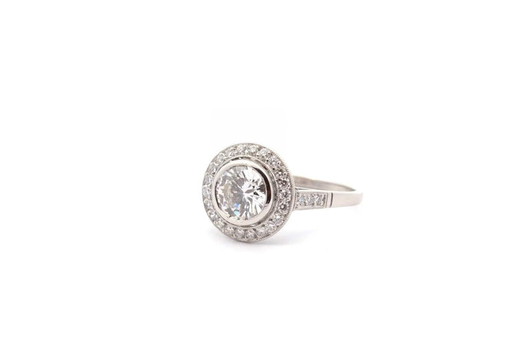 Bague 53 Bague en platine avec diamant 1,19 ct H/VVS2 et diamants 58 Facettes 23331-26267