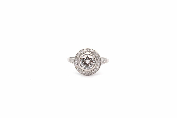 Bague 53 Bague en platine avec diamant 1,19 ct H/VVS2 et diamants 58 Facettes 23331-26267