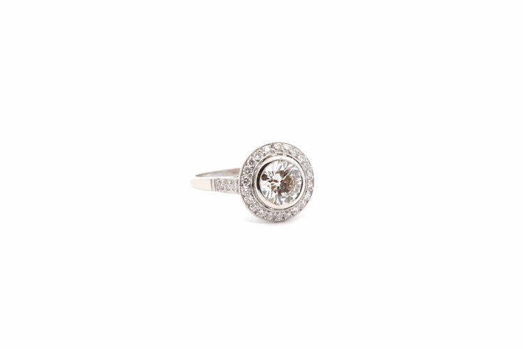 Bague 53 Bague en platine avec diamant 1,19 ct H/VVS2 et diamants 58 Facettes 23331-26267
