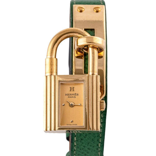 Montre Hermès Kelly - Montre plaqué or cuir vert 58 Facettes TOT-02370