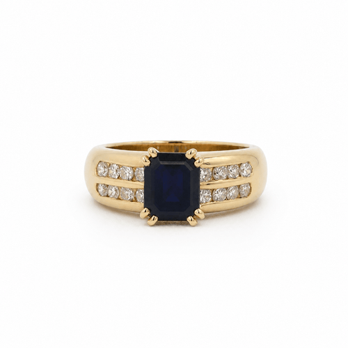 53 Vintage ring i gult guld, safir og diamanter 58 Facettes 1.0002147/1