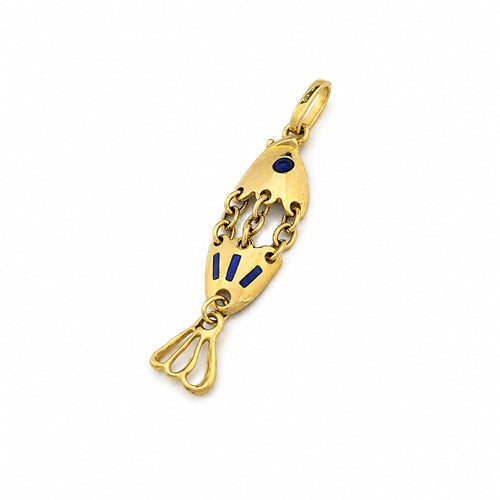 Pendentif Pendentif poisson articulé en or jaune laqué bleu 58 Facettes 37815