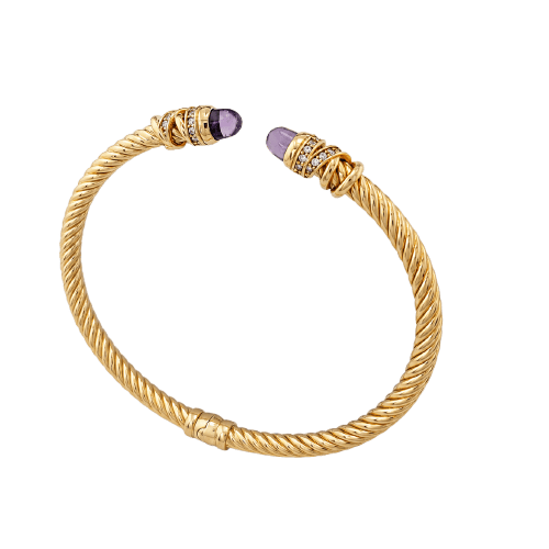 Bracelet Bracelet jonc torsadé en or jaune, améthystes et diamants 58 Facettes 36969