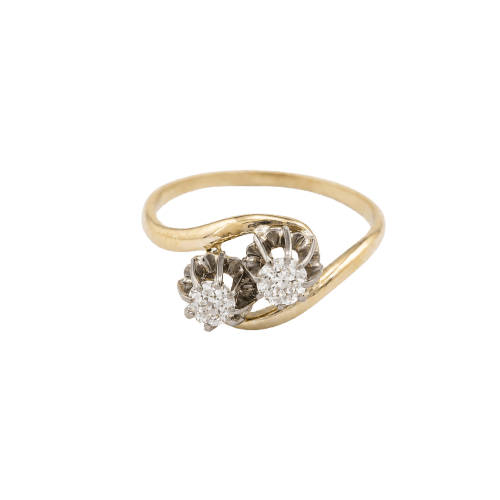 Bague 55 Toi et Moi - Bague en or jaune, or blanc et diamants 58 Facettes 36955