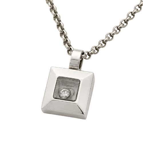 Pendentif Chopard Happy Diamonds - Pendentif carré en or blanc et diamant 58 Facettes 36803