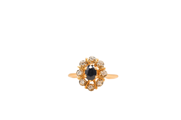 Bague 56 Bague marguerite en or jaune, saphir et diamants 58 Facettes 4187