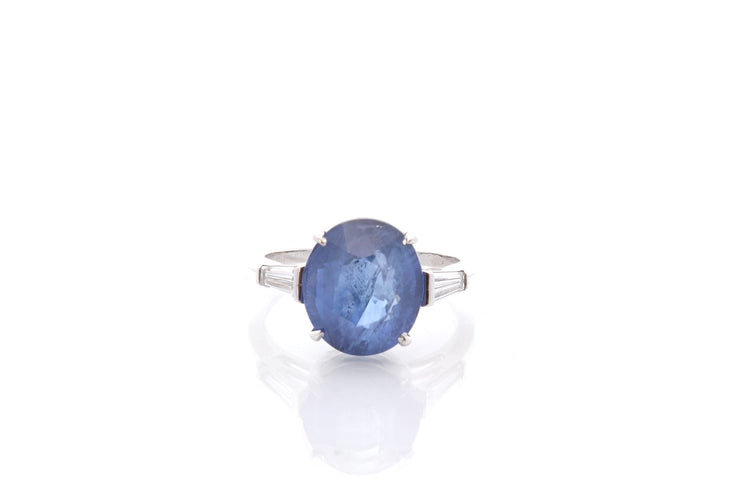 Bague 54 Bague saphir de Ceylan 7 ct et diamants en or blanc 18k 58 Facettes 26639-26793