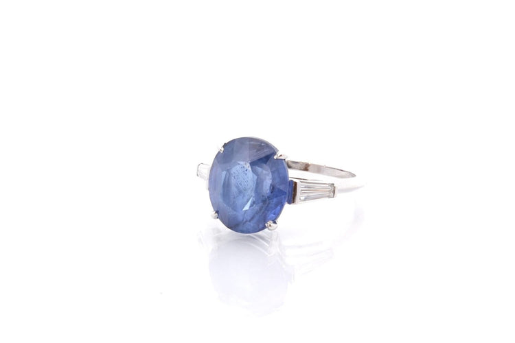 Bague 54 Bague saphir de Ceylan 7 ct et diamants en or blanc 18k 58 Facettes 26639-26793