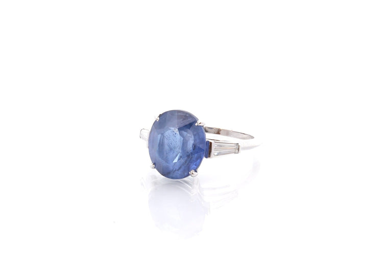 Bague 54 Bague saphir de Ceylan 7 ct et diamants en or blanc 18k 58 Facettes 26639-26793