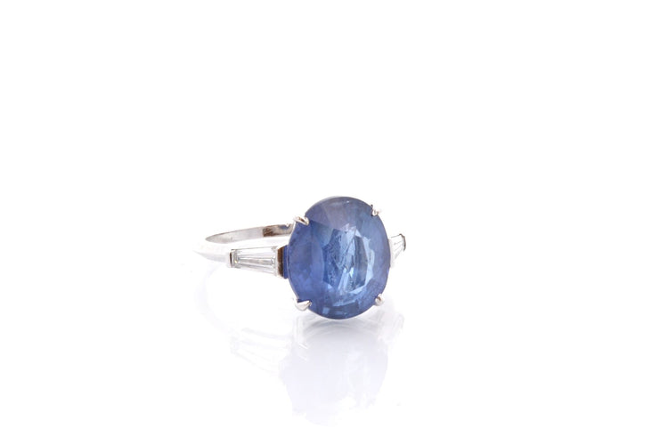 Bague 54 Bague saphir de Ceylan 7 ct et diamants en or blanc 18k 58 Facettes 26639-26793