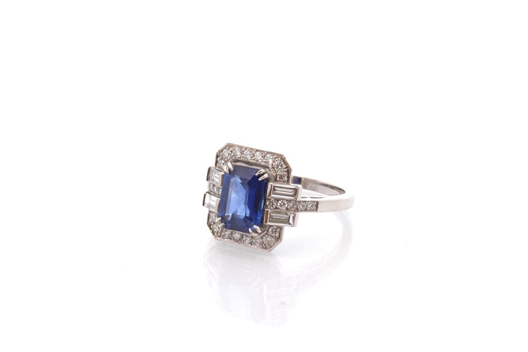 Bague 53 Bague vintage en platine avec saphir de Ceylan et diamants 58 Facettes 26693-27261