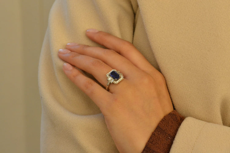 Bague 53 Bague vintage en platine avec saphir de Ceylan et diamants 58 Facettes 26693-27261