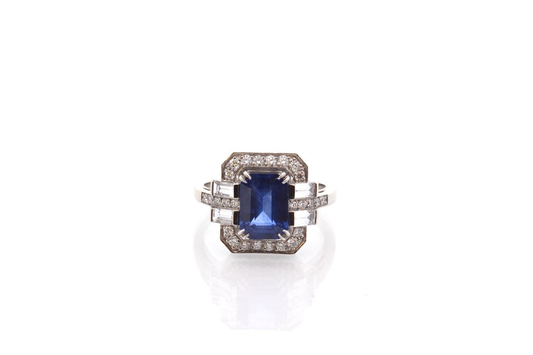 Bague 53 Bague vintage en platine avec saphir de Ceylan et diamants 58 Facettes 26693-27261