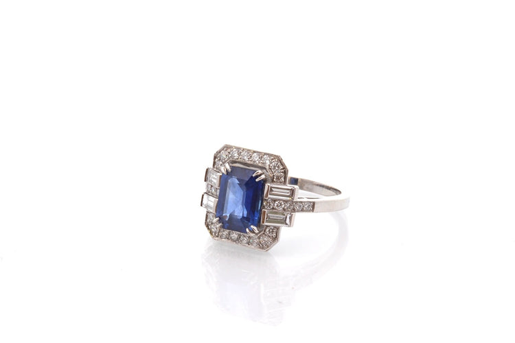 Bague 53 Bague vintage en platine avec saphir de Ceylan et diamants 58 Facettes 26693-27261