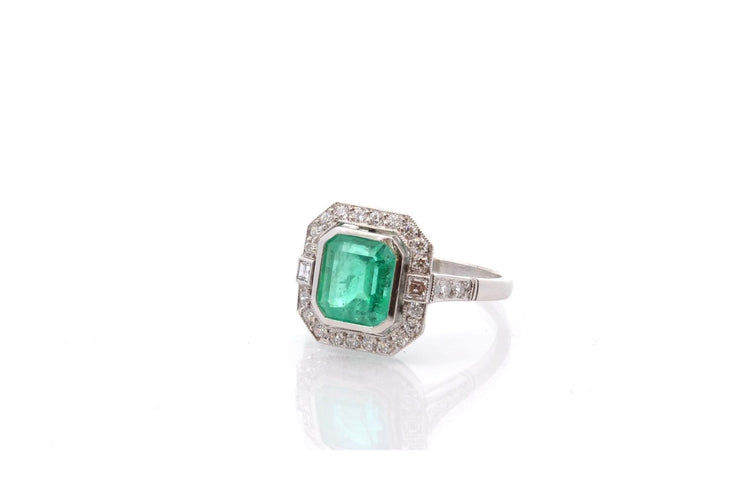 Bague 53 Bague Art déco en platine, émeraude 1,93 ct et diamants 58 Facettes 27455-27179