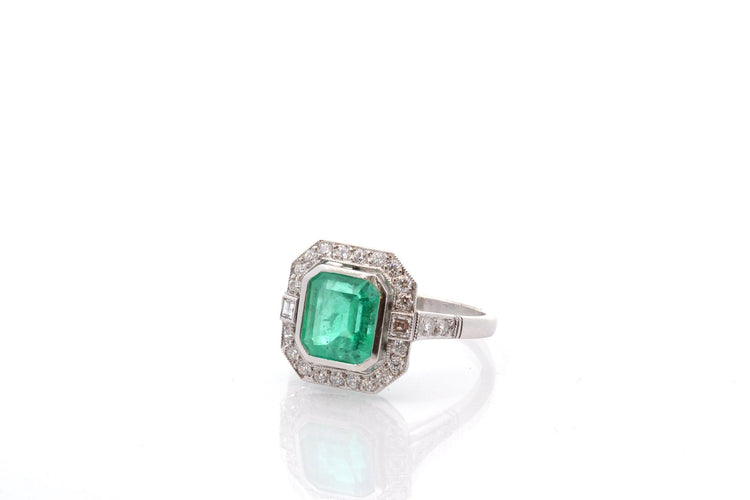 Bague 53 Bague Art déco en platine, émeraude 1,93 ct et diamants 58 Facettes 27455-27179