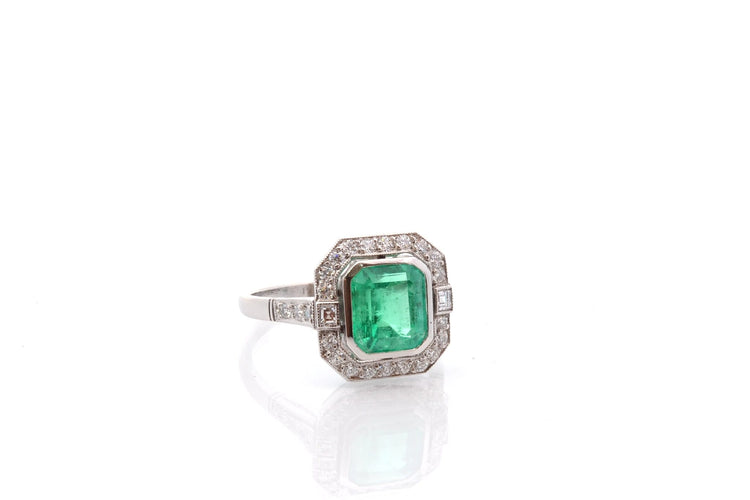 Bague 53 Bague Art déco en platine, émeraude 1,93 ct et diamants 58 Facettes 27455-27179