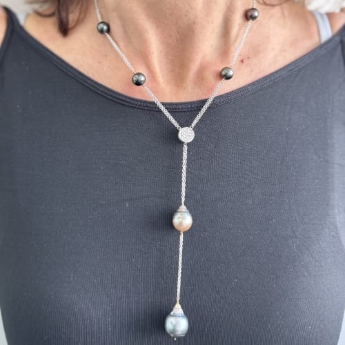 Collier Collier - Double rang en or blanc 18 kt avec perles de Tahiti et diamants 58 Facettes 24122