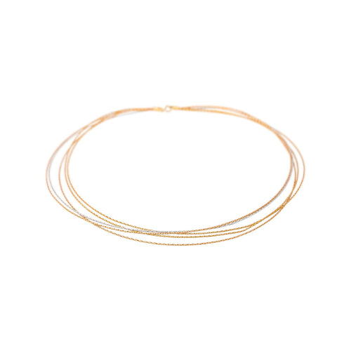Collier Collier maille tressée en or jaune, rose et blanc 58 Facettes 5729958CN