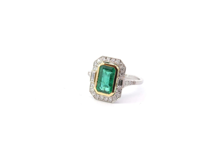 Bague 53 Bague émeraude et diamants en platine et or jaune 18 carats 58 Facettes 25238 25164