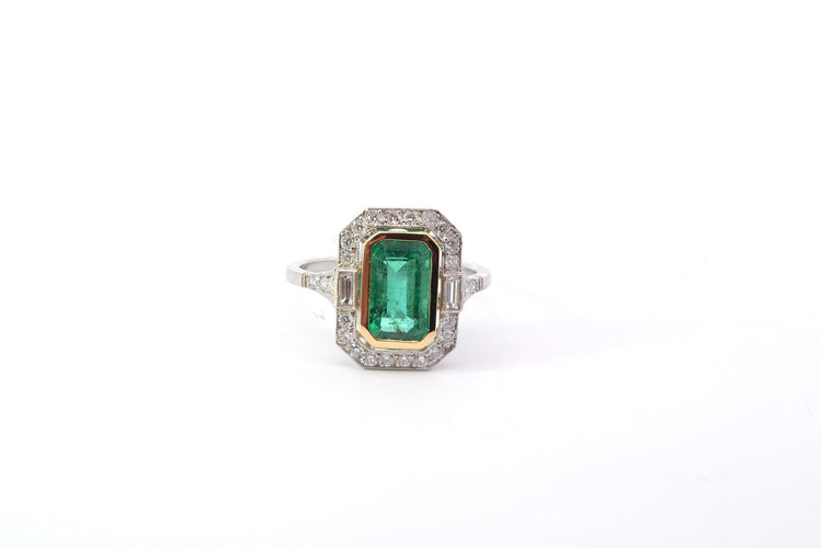 Bague 53 Bague émeraude et diamants en platine et or jaune 18 carats 58 Facettes 25238 25164