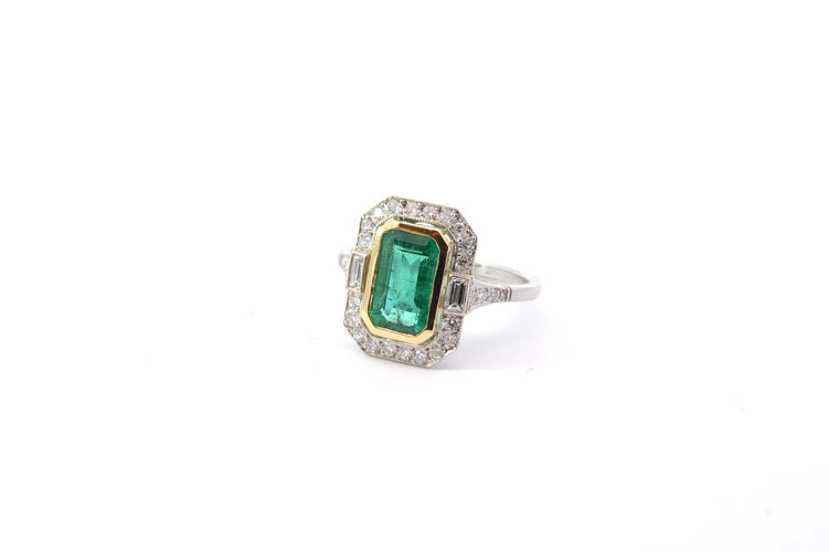 Bague 53 Bague émeraude et diamants en platine et or jaune 18 carats 58 Facettes 25238 25164