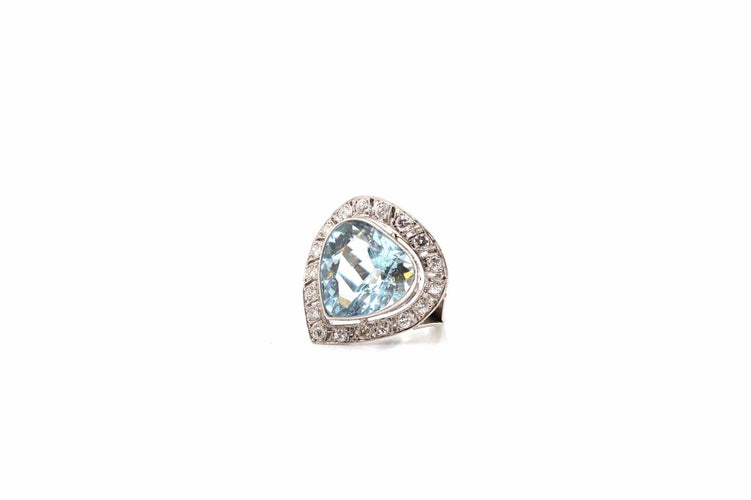 Bague 52 Bague aigue-marine et diamants en platine 58 Facettes 24749