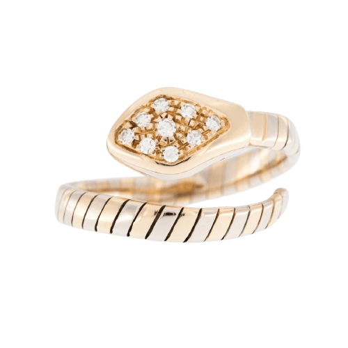 58 Bague serpent en or jaune et blanc 18 carats avec diamants 58 Facettes A1614
