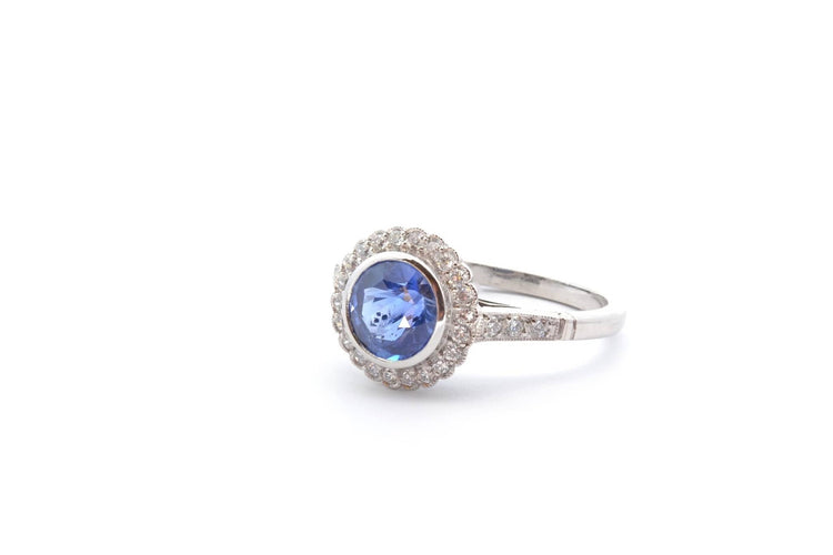 Bague 55 Bague saphir rond et diamants en platine 58 Facettes 22712 25089