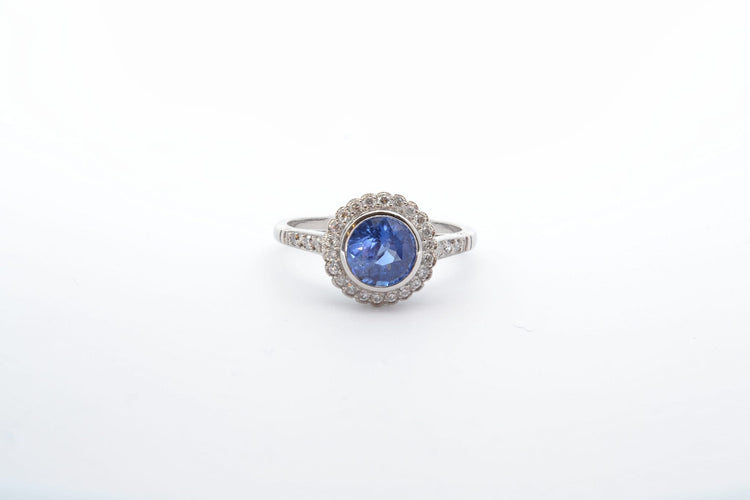 Bague 55 Bague saphir rond et diamants en platine 58 Facettes 22712 25089
