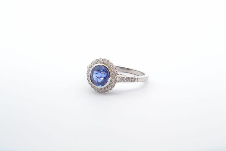 Bague 55 Bague saphir rond et diamants en platine 58 Facettes 22712 25089