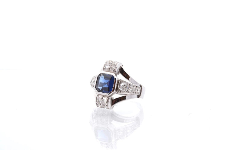 Bague 52 Bague Art déco saphir de Ceylan et diamants en platine 58 Facettes 25373