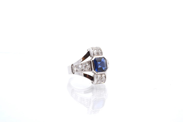 Bague 52 Bague Art déco saphir de Ceylan et diamants en platine 58 Facettes 25373