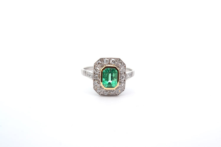 Bague 54 Bague Art déco en platine et or jaune, émeraude et diamants 58 Facettes 25021 25161