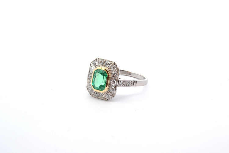 Bague 54 Bague Art déco en platine et or jaune, émeraude et diamants 58 Facettes 25021 25161